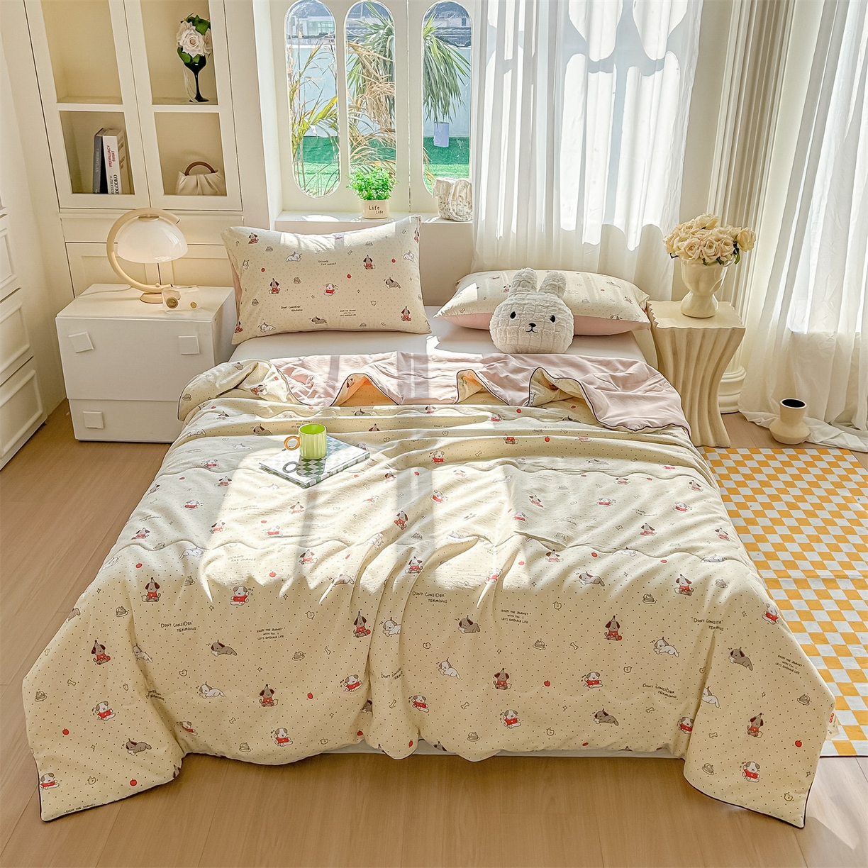 91家纺网 家纺一手货源 找家纺 招财星家纺 2026新款A类水洗棉皱绉纱夏被空调被印花夏凉被子被芯（带质检报告买家秀） 狗狗派对