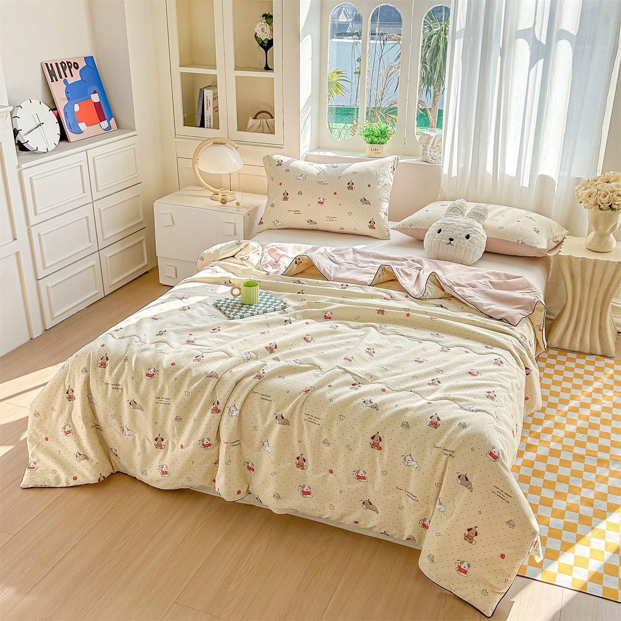 91家纺网 家纺一手货源 找家纺 招财星家纺 2026新款A类水洗棉皱绉纱夏被空调被印花夏凉被子被芯（带质检报告买家秀） 狗狗派对