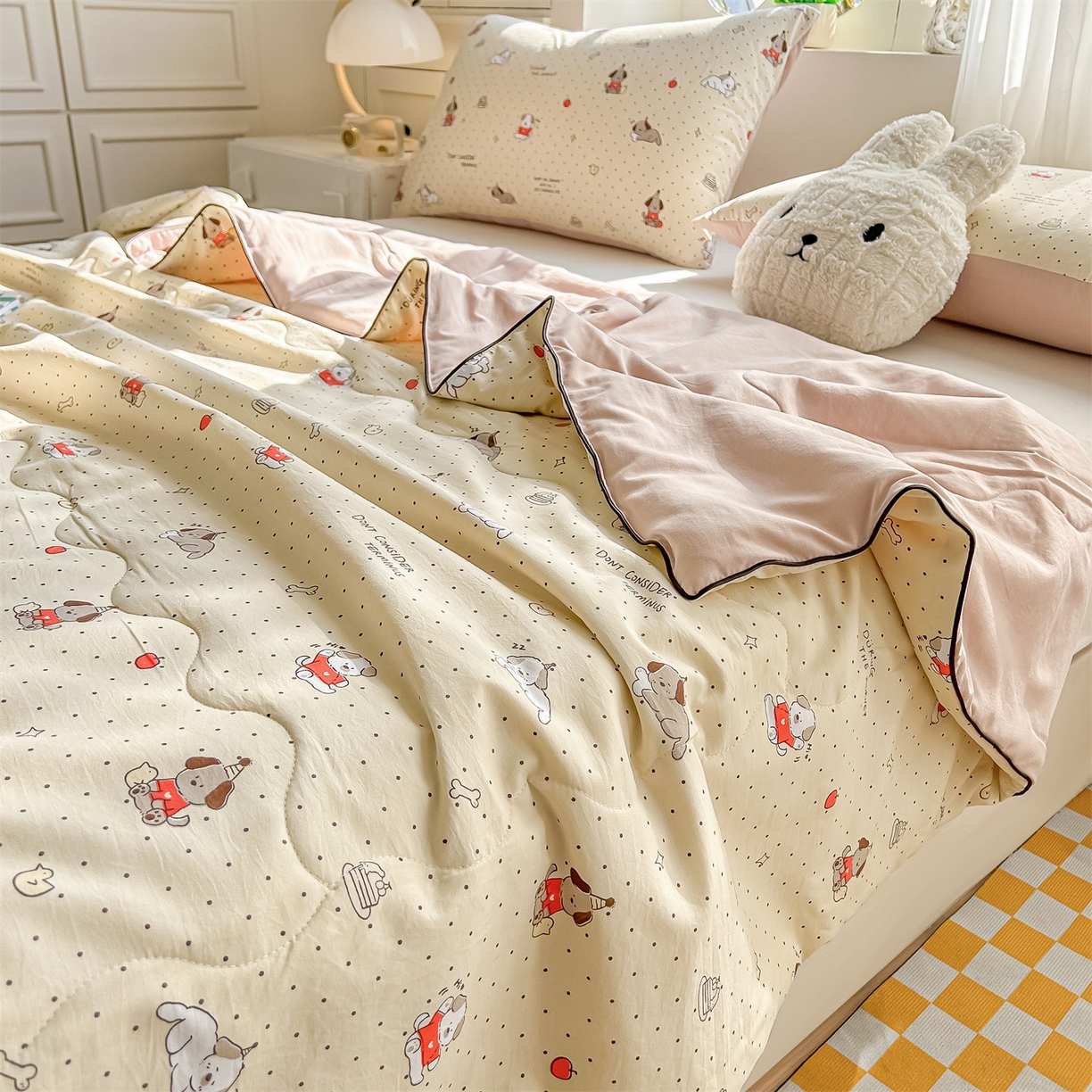 91家纺网 家纺一手货源 找家纺 招财星家纺 2026新款A类水洗棉皱绉纱夏被空调被印花夏凉被子被芯（带质检报告买家秀） 狗狗派对