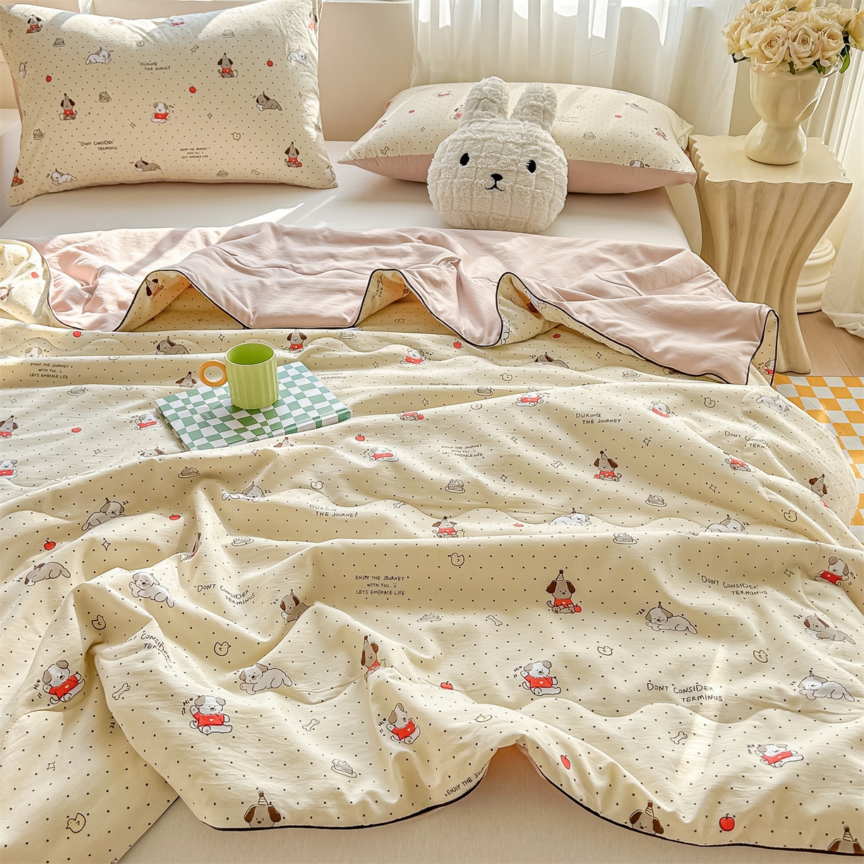 91家纺网 家纺一手货源 找家纺 招财星家纺 2026新款A类水洗棉皱绉纱夏被空调被印花夏凉被子被芯（带质检报告买家秀） 狗狗派对