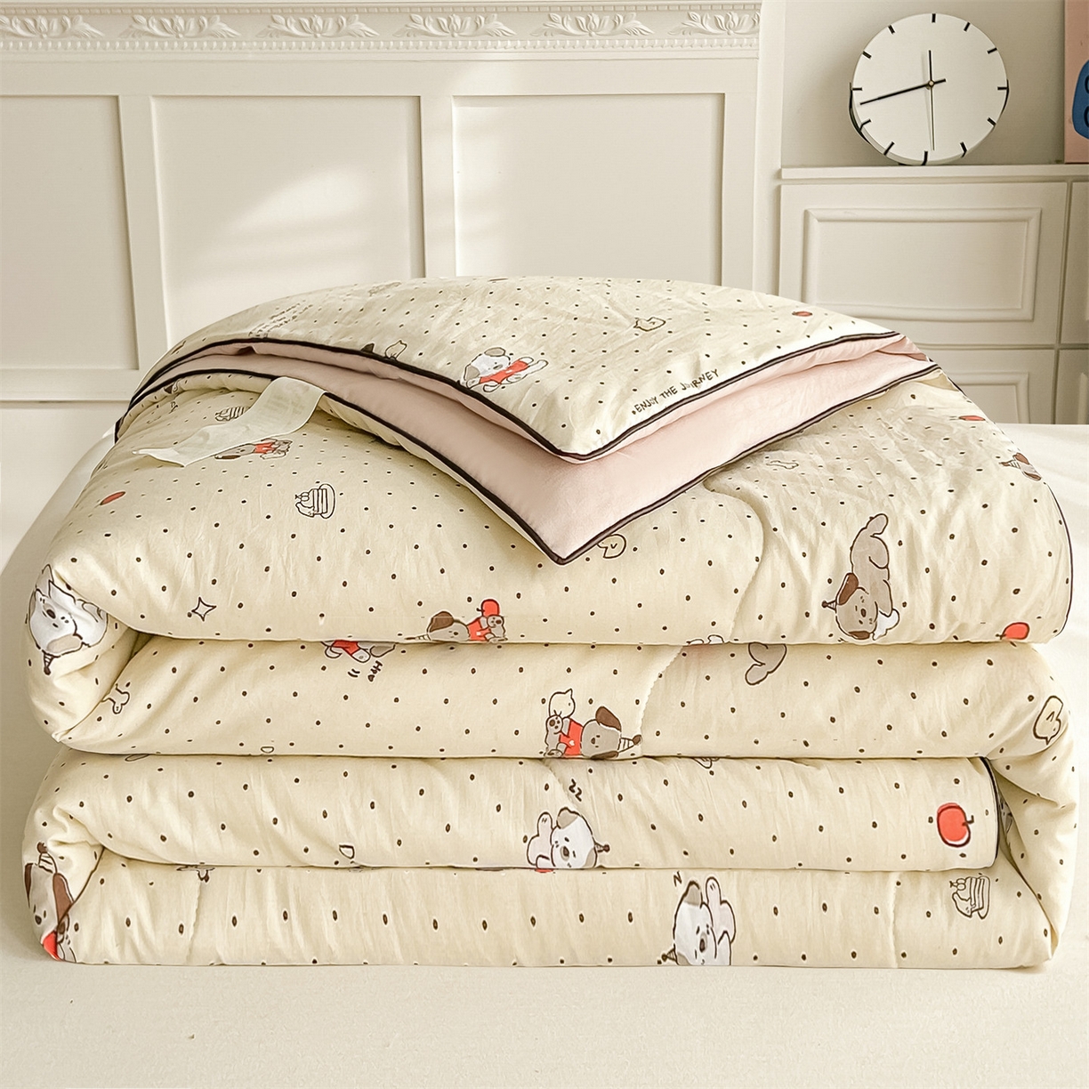 91家纺网 家纺一手货源 找家纺 招财星家纺 2026新款A类水洗棉皱绉纱夏被空调被印花夏凉被子被芯（带质检报告买家秀） 狗狗派对