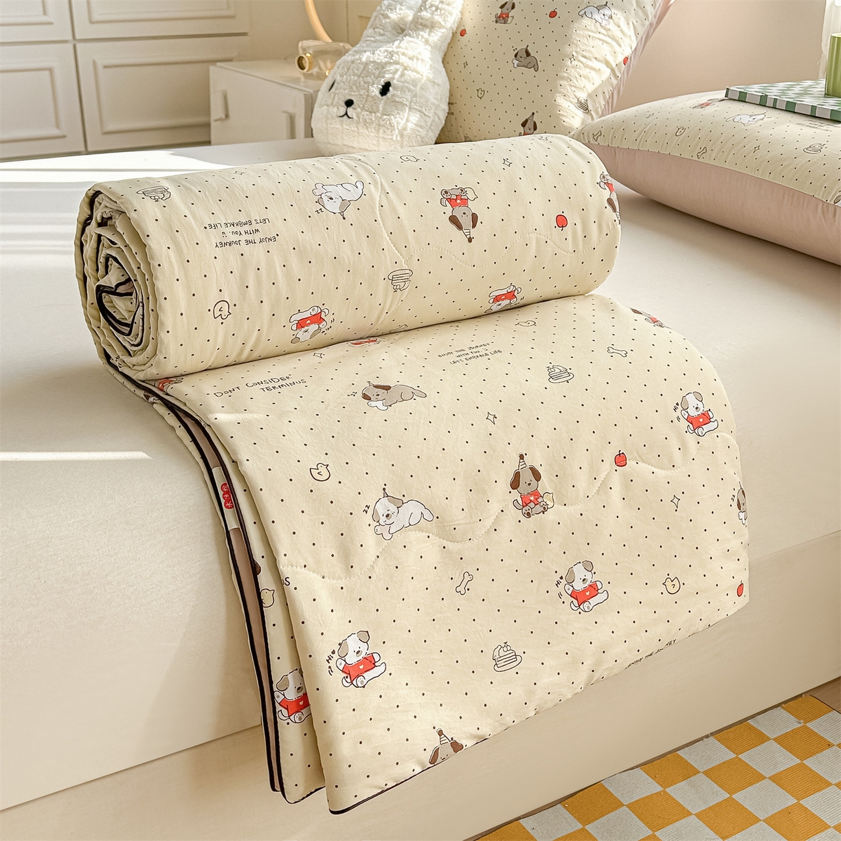 91家纺网 家纺一手货源 找家纺 招财星家纺 2026新款A类水洗棉皱绉纱夏被空调被印花夏凉被子被芯（带质检报告买家秀） 狗狗派对