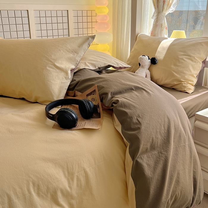 91家纺网 家纺一手货源 找家纺 缦绣阁家纺 2026新款无印风纯色纯棉四件套全棉被套床单床笠被罩学生宿舍上下铺三件套床上用品 米驼摩卡