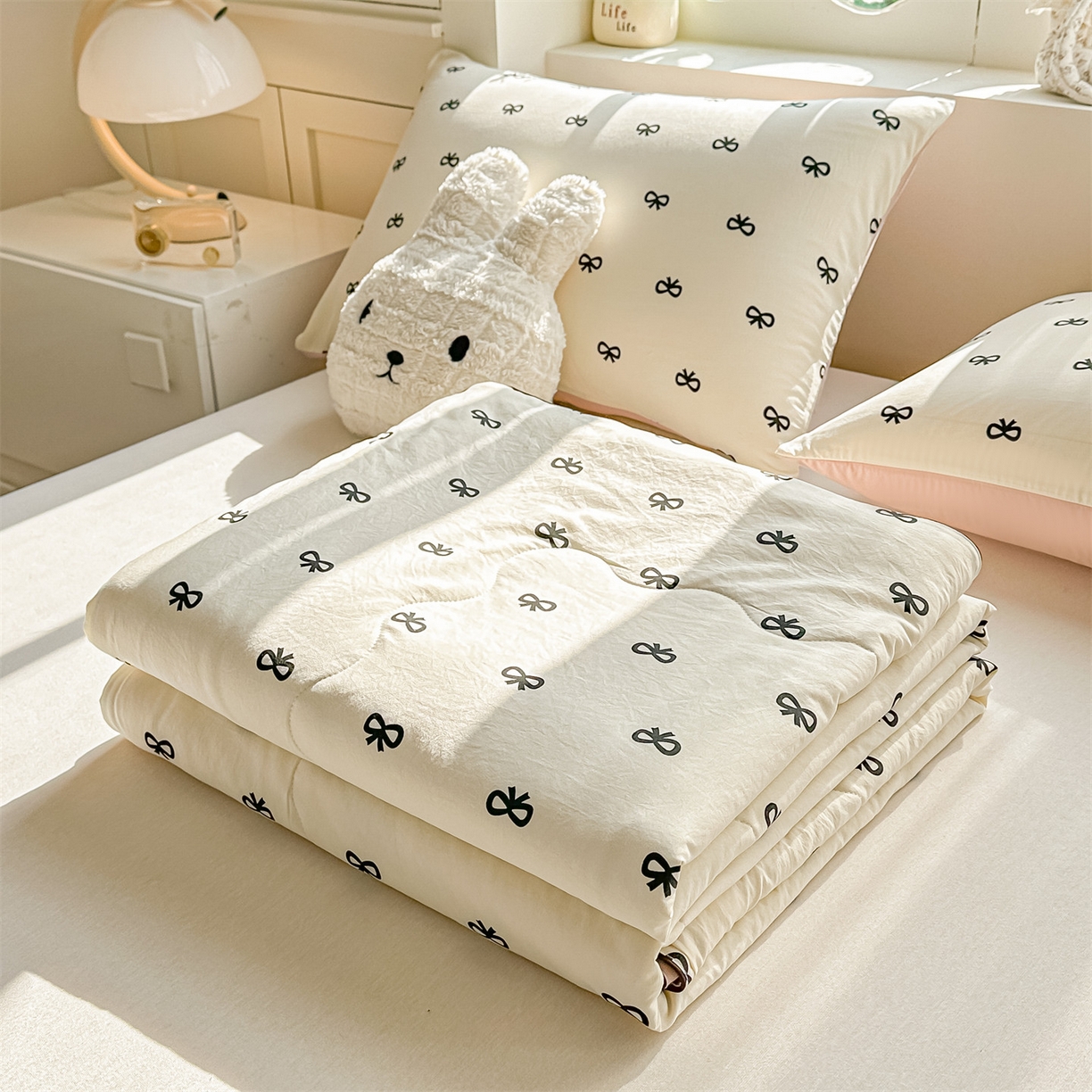 91家纺网 家纺一手货源 找家纺 招财星家纺 2026新款A类水洗棉皱绉纱夏被空调被印花夏凉被子被芯（带质检报告买家秀） 蝴蝶结