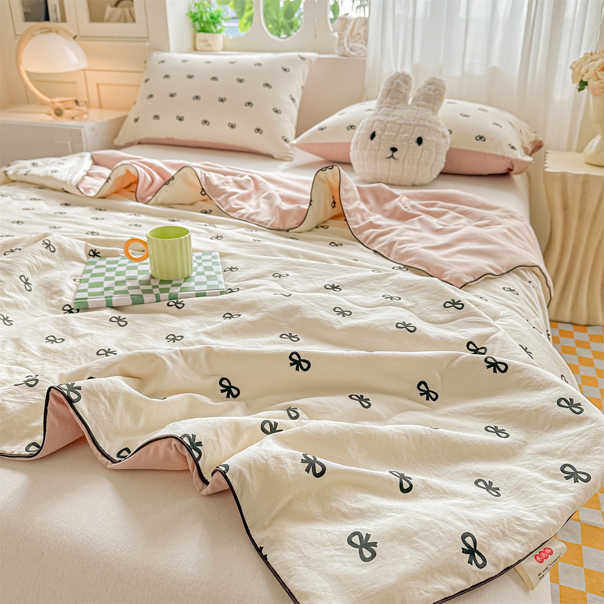 91家纺网 家纺一手货源 找家纺 招财星家纺 2026新款A类水洗棉皱绉纱夏被空调被印花夏凉被子被芯（带质检报告买家秀） 蝴蝶结