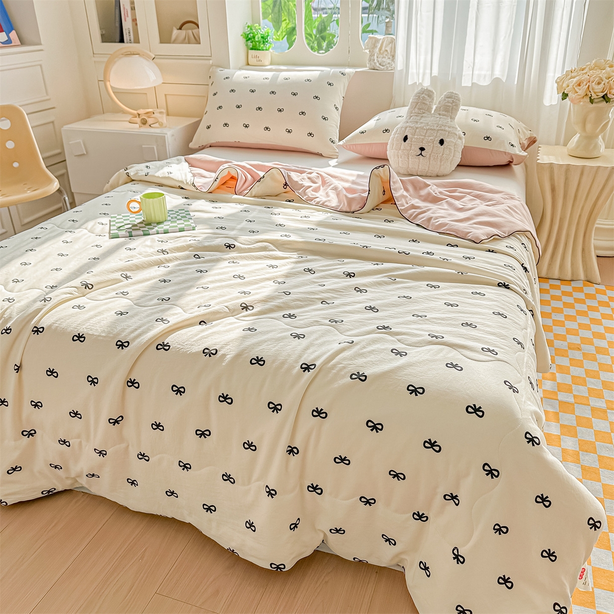 91家纺网 家纺一手货源 找家纺 招财星家纺 2026新款A类水洗棉皱绉纱夏被空调被印花夏凉被子被芯（带质检报告买家秀） 蝴蝶结