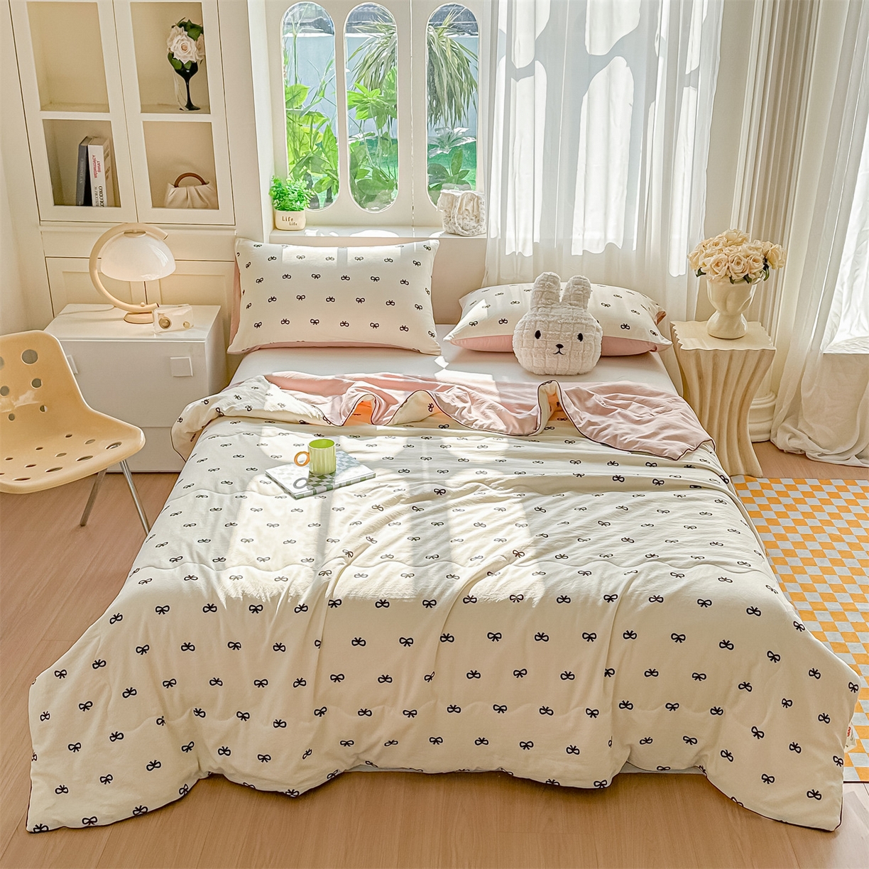 91家纺网 家纺一手货源 找家纺 招财星家纺 2026新款A类水洗棉皱绉纱夏被空调被印花夏凉被子被芯（带质检报告买家秀） 蝴蝶结