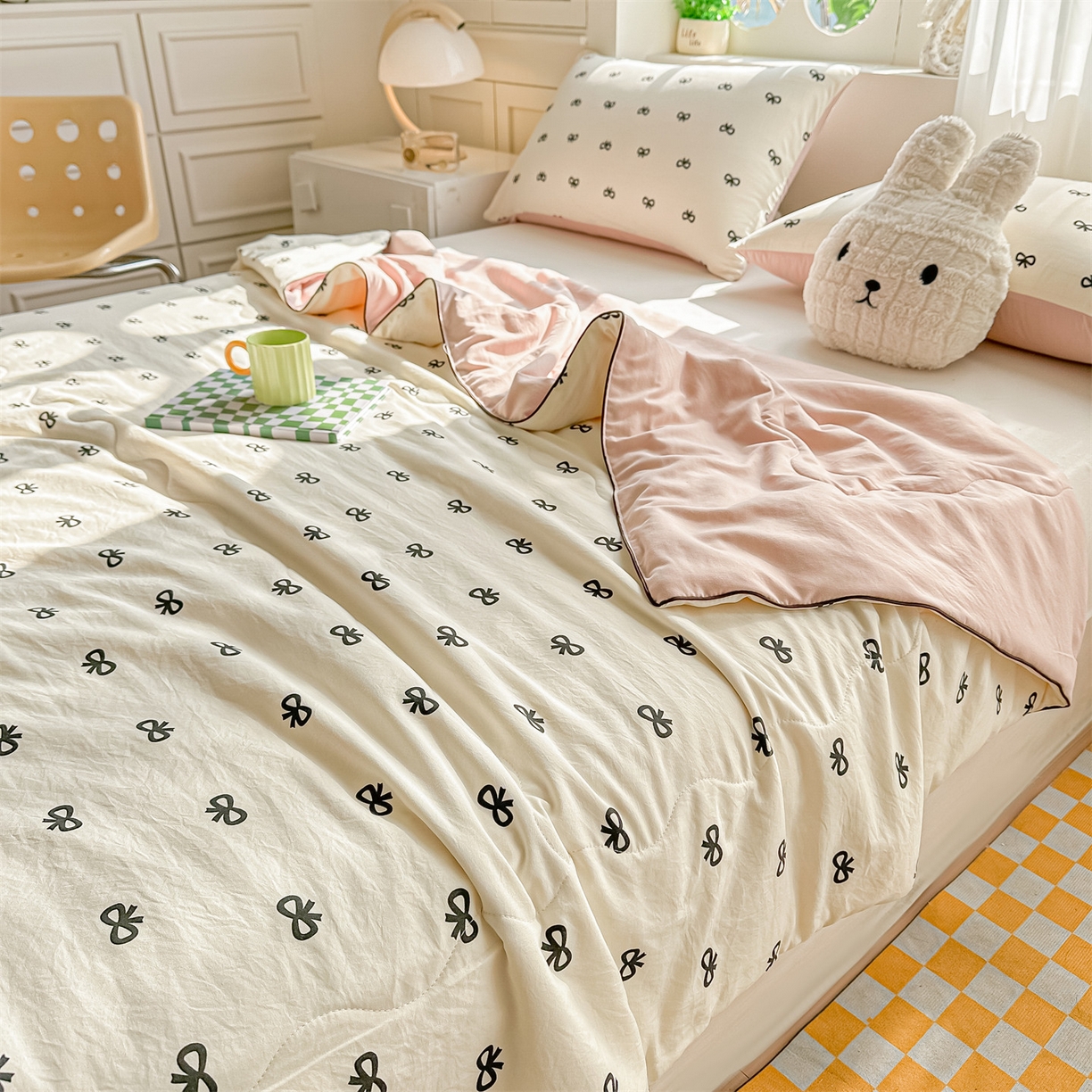 91家纺网 家纺一手货源 找家纺 招财星家纺 2026新款A类水洗棉皱绉纱夏被空调被印花夏凉被子被芯（带质检报告买家秀） 蝴蝶结