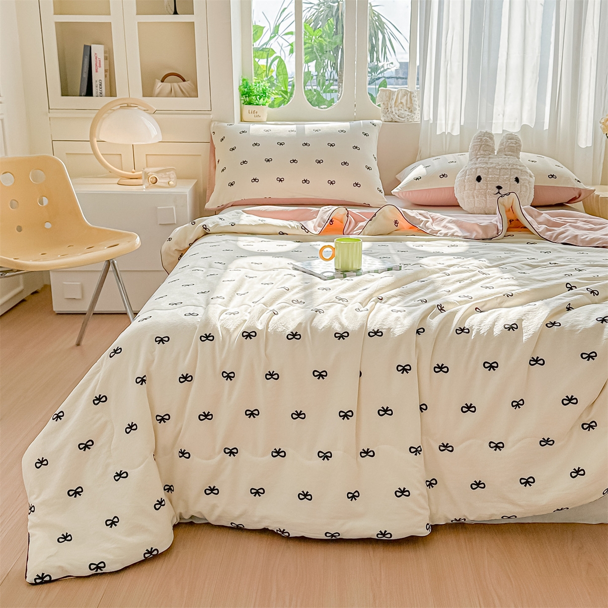 91家纺网 家纺一手货源 找家纺 招财星家纺 2026新款A类水洗棉皱绉纱夏被空调被印花夏凉被子被芯（带质检报告买家秀） 蝴蝶结