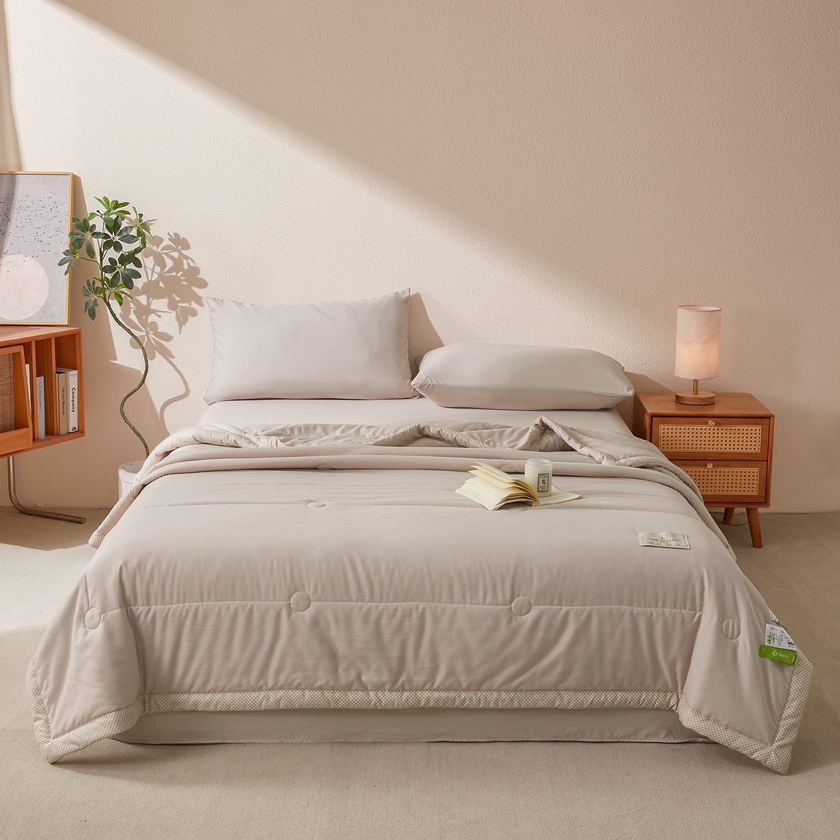 91家纺网 家纺一手货源 找家纺 罗布斯 2026新款高克重纯色简约风小清新花卉风水洗棉空调被夏被100%新疆棉花夏凉被（买家秀加微) 卡其