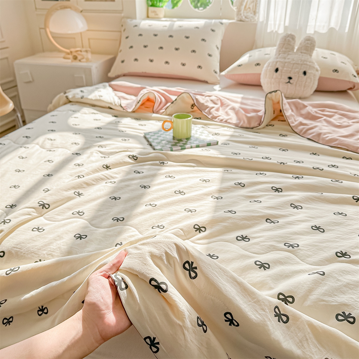 91家纺网 家纺一手货源 找家纺 招财星家纺 2026新款A类水洗棉皱绉纱夏被空调被印花夏凉被子被芯（带质检报告买家秀） 蝴蝶结