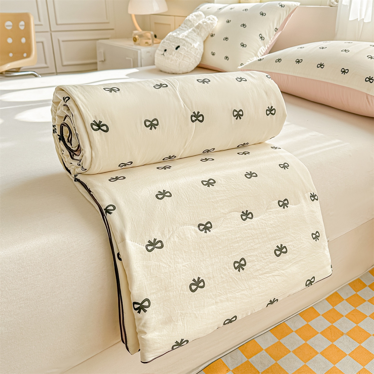 91家纺网 家纺一手货源 找家纺 招财星家纺 2026新款A类水洗棉皱绉纱夏被空调被印花夏凉被子被芯（带质检报告买家秀） 蝴蝶结