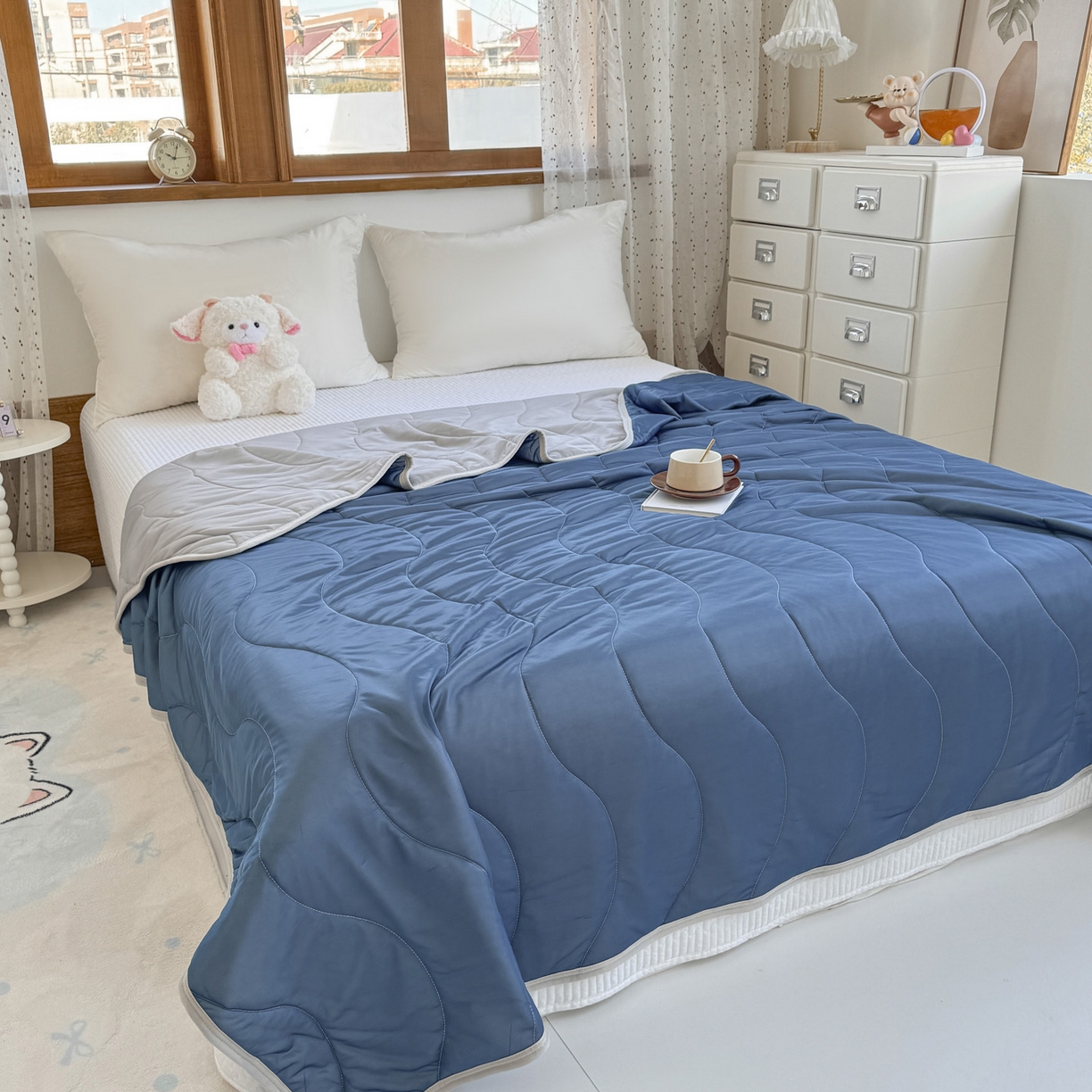 91家纺网 家纺一手货源 找家纺 默忆 2026春夏新款绗缝冰激凌凉感丝夏被夏凉被空调被 古典兰