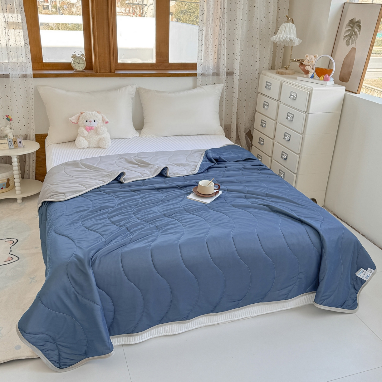 91家纺网 家纺一手货源 找家纺 默忆 2026春夏新款绗缝冰激凌凉感丝夏被夏凉被空调被 古典兰