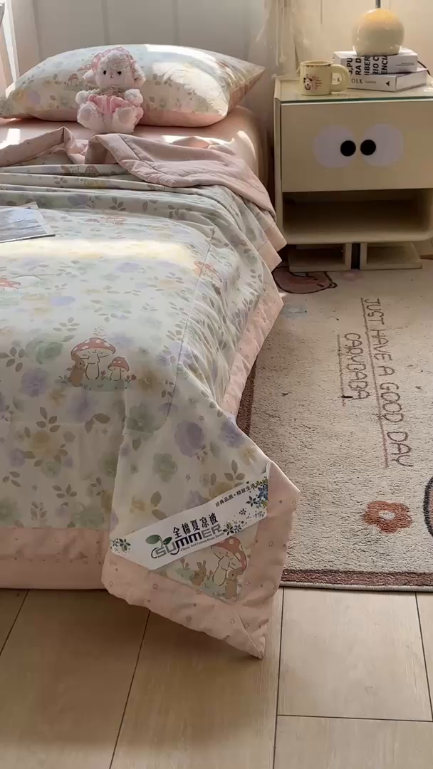 91家纺网 家纺一手货源 找家纺 羽梦家纺 2026新款新疆棉花全棉夏凉被被子被芯蘑菇小兔