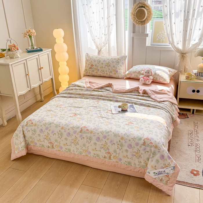 91家纺网 家纺一手货源 找家纺 羽梦家纺 2026新款新疆棉花全棉夏凉被被子被芯蘑菇小兔