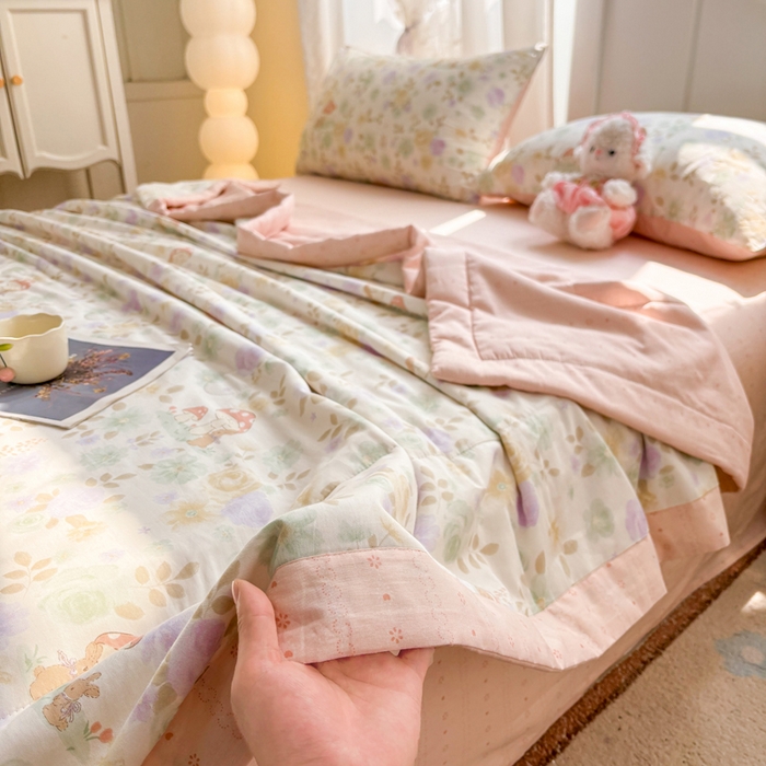 91家纺网 家纺一手货源 找家纺 羽梦家纺 2026新款新疆棉花全棉夏凉被被子被芯蘑菇小兔