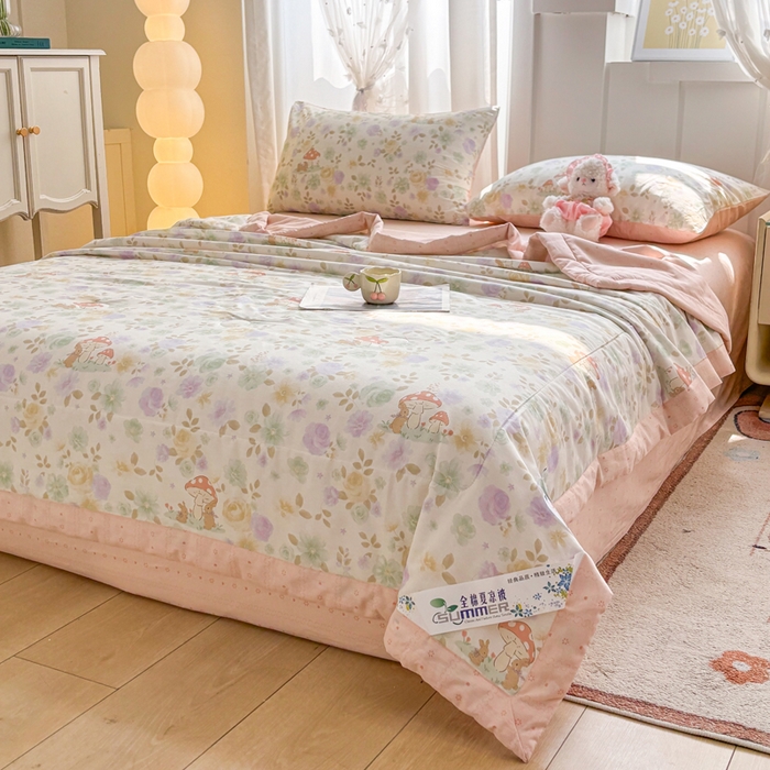 91家纺网 家纺一手货源 找家纺 羽梦家纺 2026新款新疆棉花全棉夏凉被被子被芯蘑菇小兔