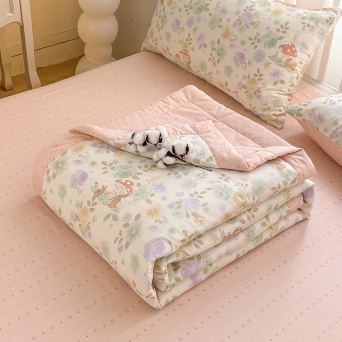 91家纺网 家纺一手货源 找家纺 羽梦家纺 2026新款新疆棉花全棉夏凉被被子被芯蘑菇小兔