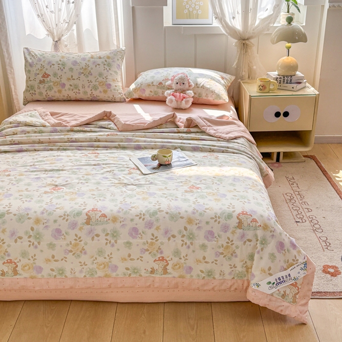 91家纺网 家纺一手货源 找家纺 羽梦家纺 2026新款新疆棉花全棉夏凉被被子被芯蘑菇小兔