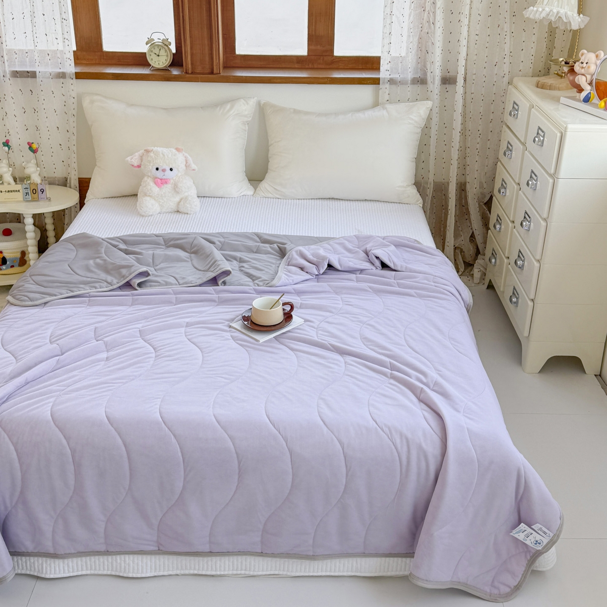 91家纺网 家纺一手货源 找家纺 默忆 2026春夏新款绗缝冰激凌凉感丝夏被夏凉被空调被 暮山紫