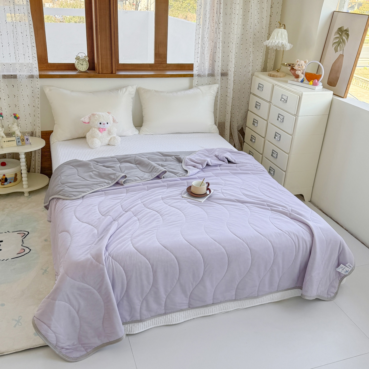 91家纺网 家纺一手货源 找家纺 默忆 2026春夏新款绗缝冰激凌凉感丝夏被夏凉被空调被 暮山紫