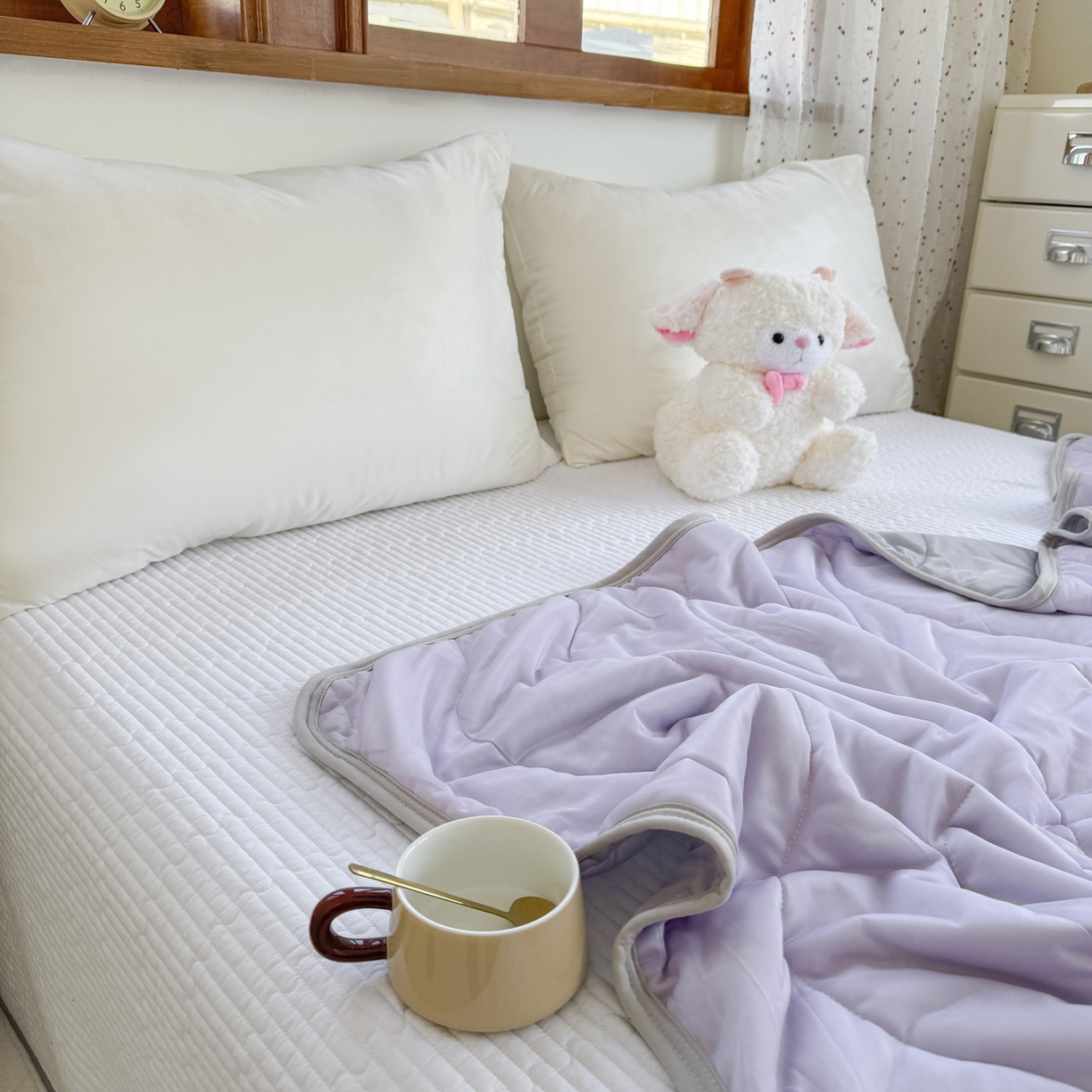 91家纺网 家纺一手货源 找家纺 默忆 2026春夏新款绗缝冰激凌凉感丝夏被夏凉被空调被 暮山紫