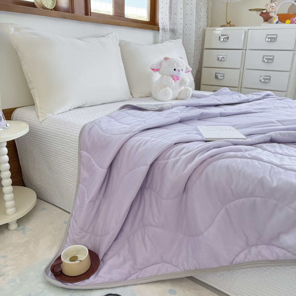 91家纺网 家纺一手货源 找家纺 默忆 2026春夏新款绗缝冰激凌凉感丝夏被夏凉被空调被 暮山紫