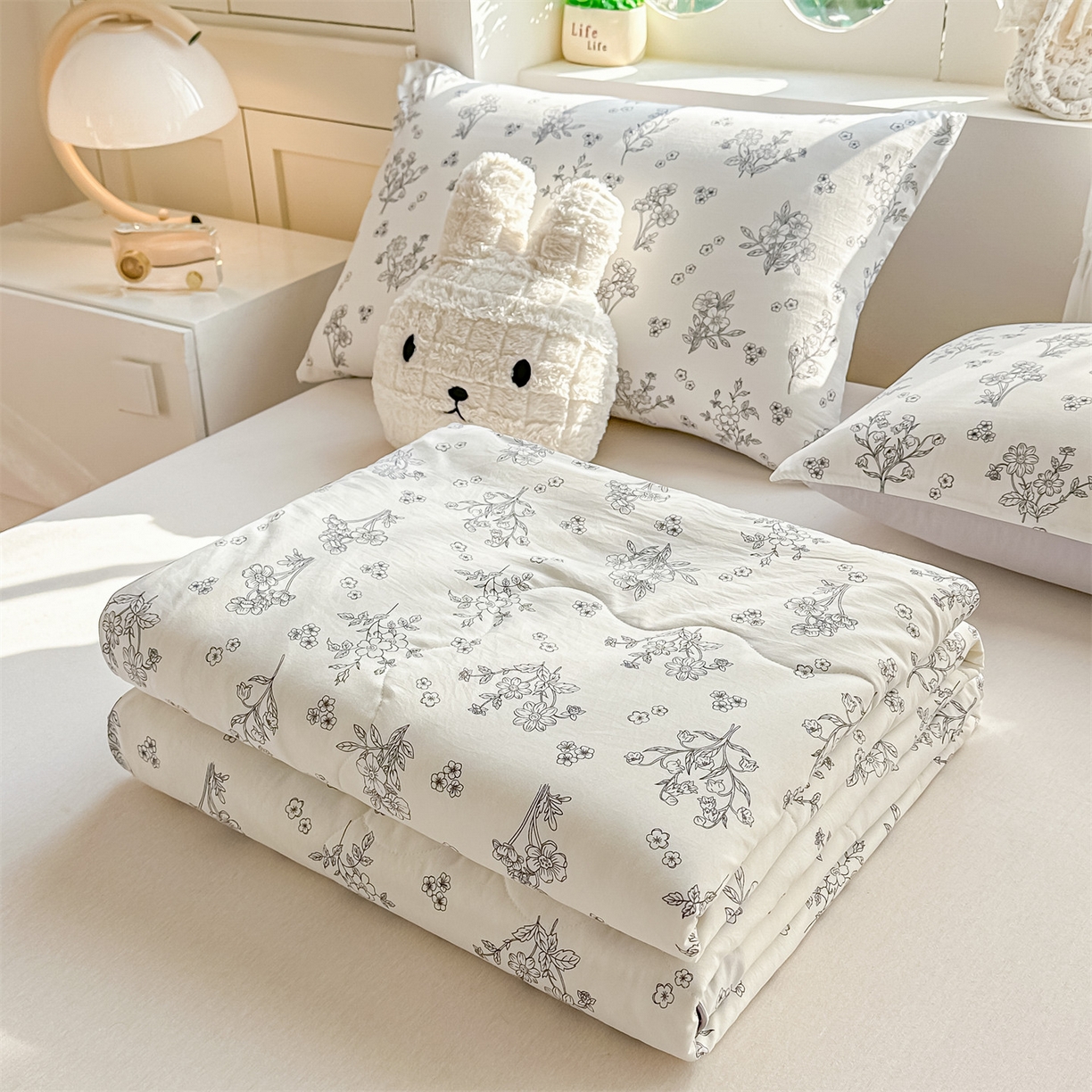 91家纺网 家纺一手货源 找家纺 招财星家纺 2026新款A类水洗棉皱绉纱夏被空调被印花夏凉被子被芯（带质检报告买家秀） 花语