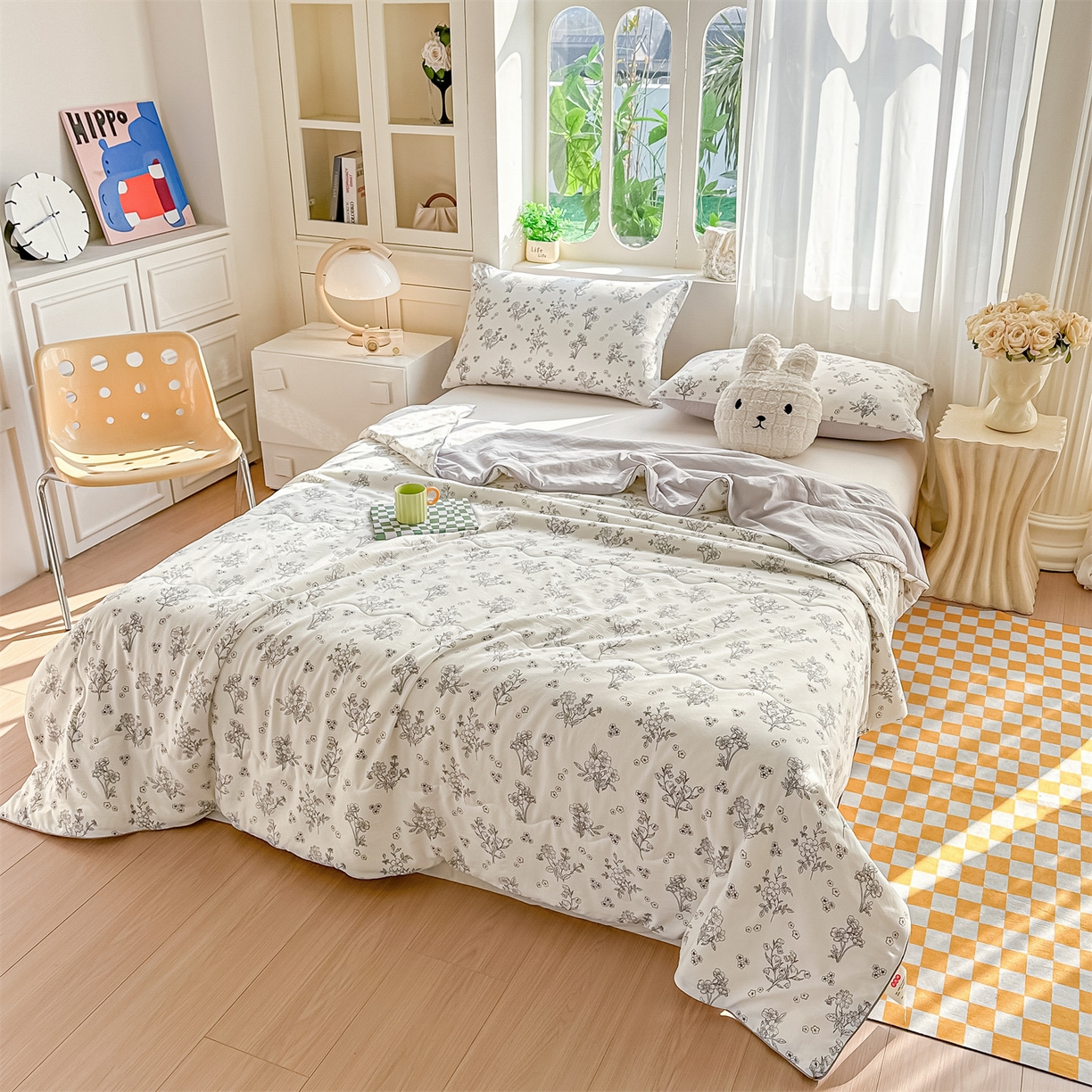 91家纺网 家纺一手货源 找家纺 招财星家纺 2026新款A类水洗棉皱绉纱夏被空调被印花夏凉被子被芯（带质检报告买家秀） 花语