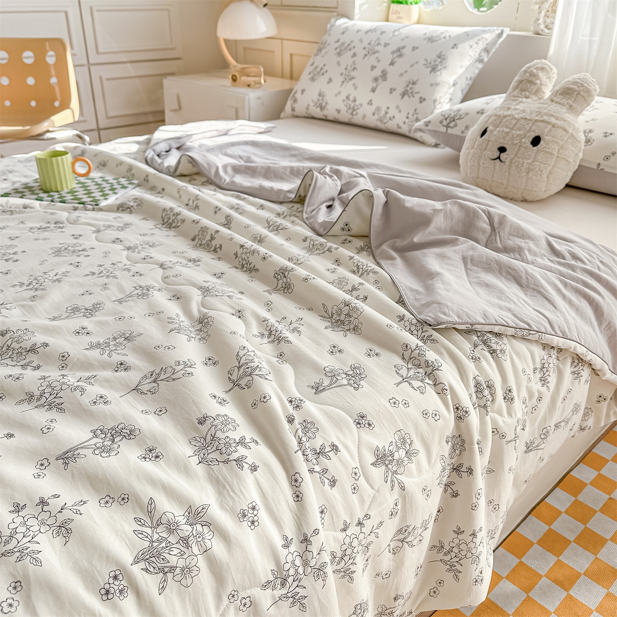 91家纺网 家纺一手货源 找家纺 招财星家纺 2026新款A类水洗棉皱绉纱夏被空调被印花夏凉被子被芯（带质检报告买家秀） 花语