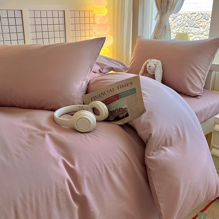 91家纺网 家纺一手货源 找家纺 缦绣阁家纺 2026新款无印风纯色纯棉四件套全棉被套床单床笠被罩学生宿舍上下铺三件套床上用品 浅豆沙