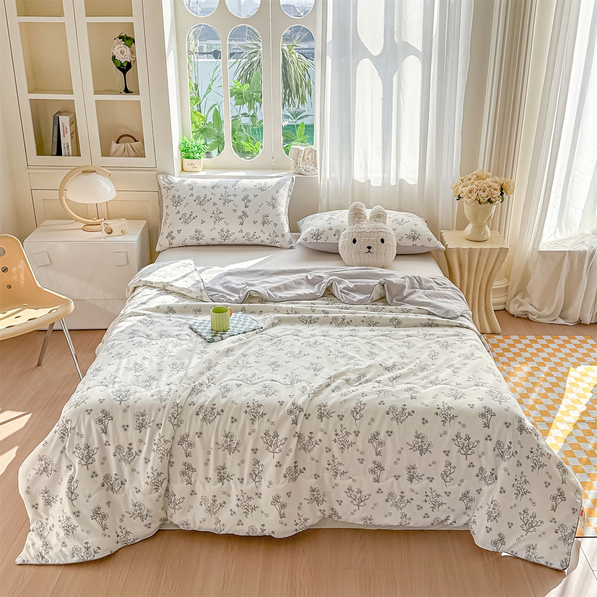 91家纺网 家纺一手货源 找家纺 招财星家纺 2026新款A类水洗棉皱绉纱夏被空调被印花夏凉被子被芯（带质检报告买家秀） 花语