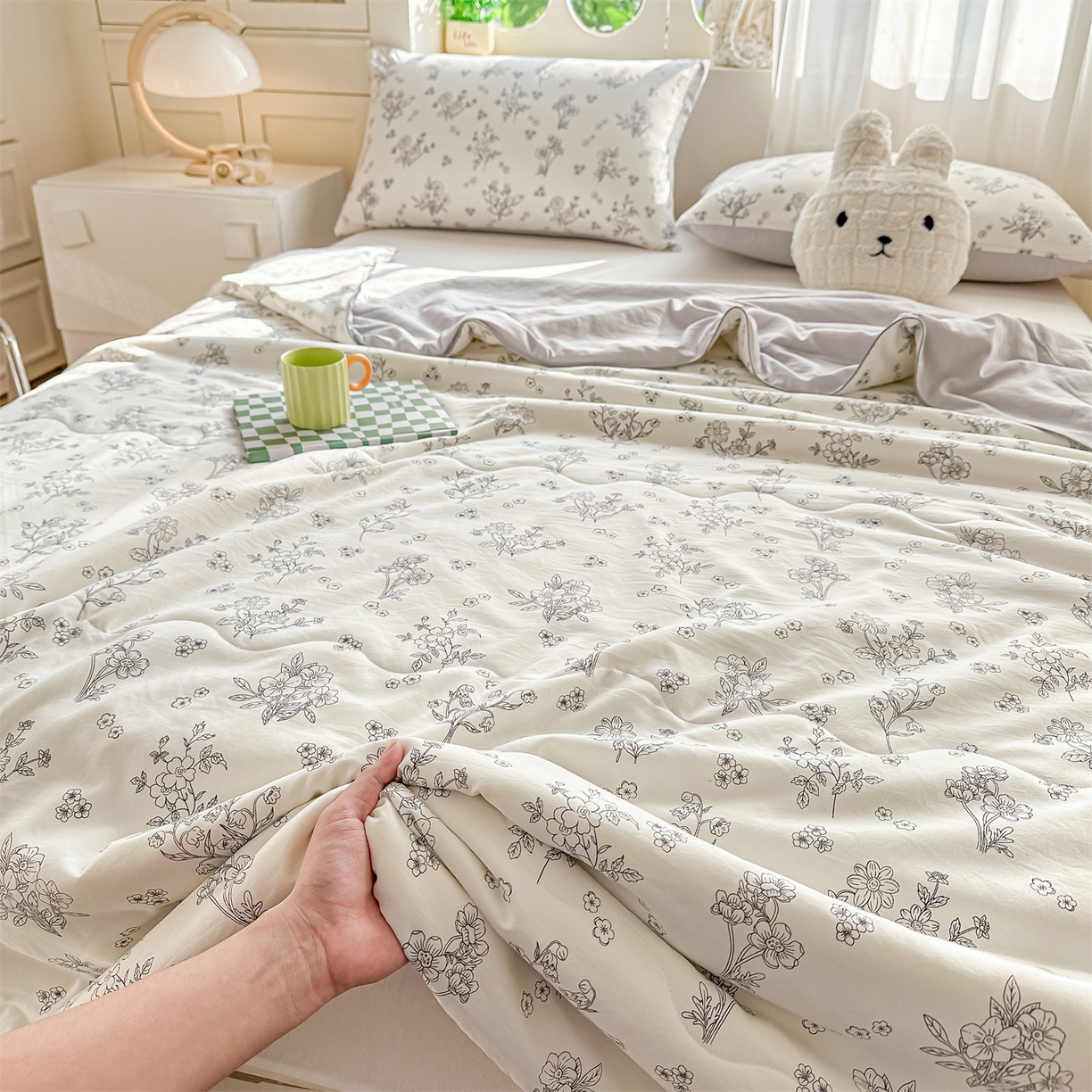 91家纺网 家纺一手货源 找家纺 招财星家纺 2026新款A类水洗棉皱绉纱夏被空调被印花夏凉被子被芯（带质检报告买家秀） 花语