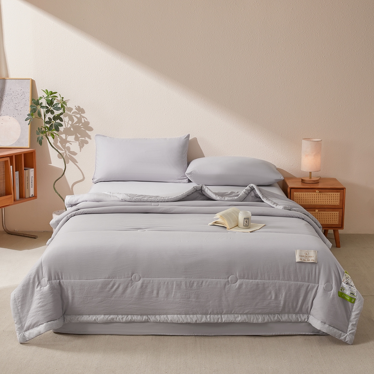 91家纺网 家纺一手货源 找家纺 罗布斯 2026新款高克重纯色简约风小清新花卉风水洗棉空调被夏被100%新疆棉花夏凉被（买家秀加微) 星辰灰