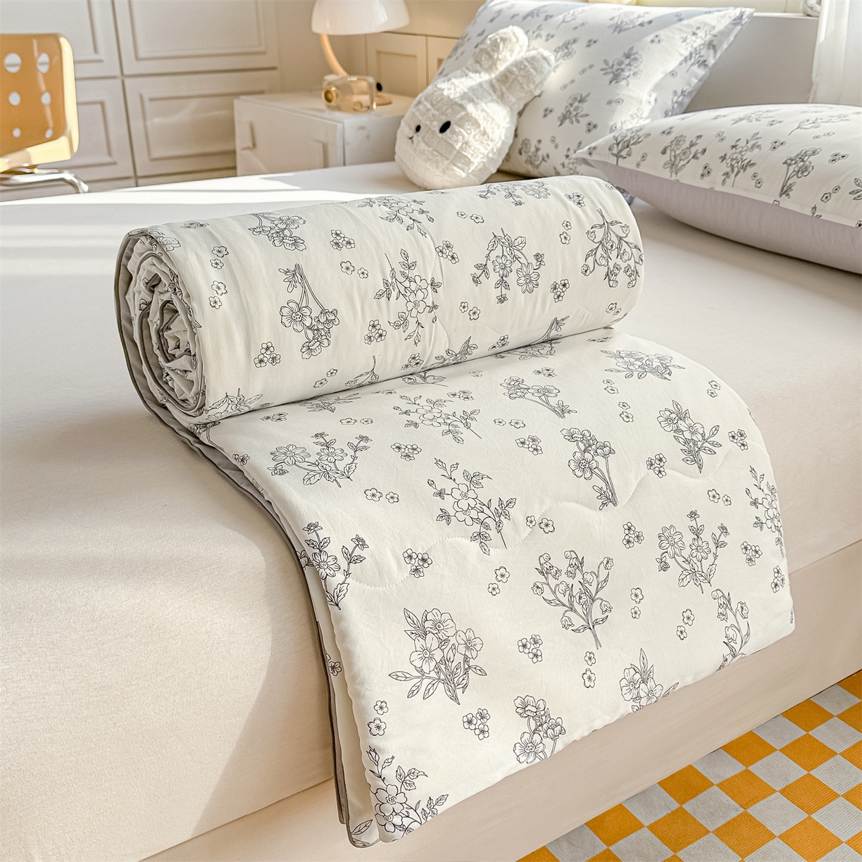 91家纺网 家纺一手货源 找家纺 招财星家纺 2026新款A类水洗棉皱绉纱夏被空调被印花夏凉被子被芯（带质检报告买家秀） 花语