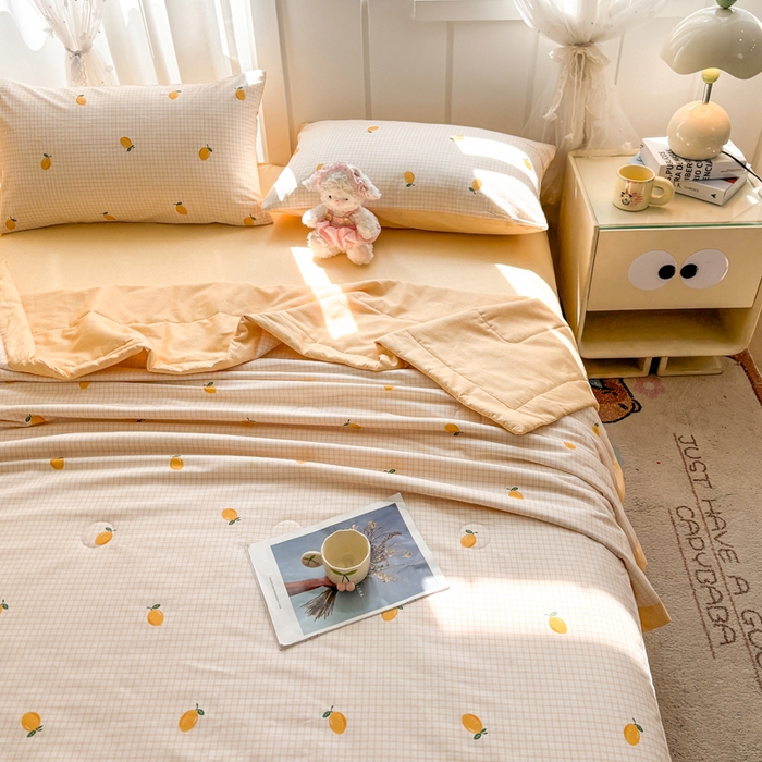 91家纺网 家纺一手货源 找家纺 羽梦家纺 2026新款新疆棉花全棉夏凉被被子被芯柠檬小镇