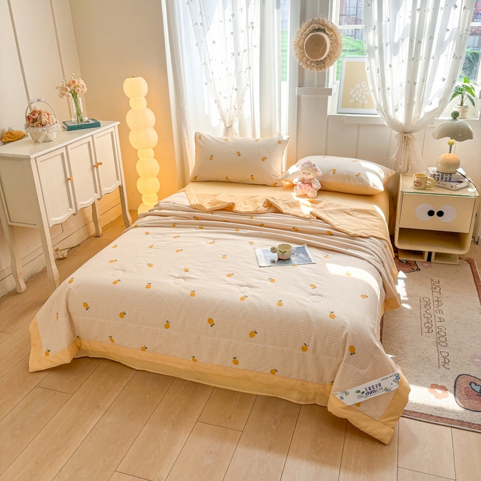 91家纺网 家纺一手货源 找家纺 羽梦家纺 2026新款新疆棉花全棉夏凉被被子被芯柠檬小镇