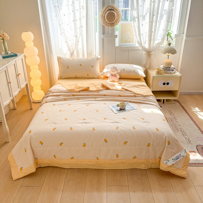 91家纺网 家纺一手货源 找家纺 羽梦家纺 2026新款新疆棉花全棉夏凉被被子被芯柠檬小镇