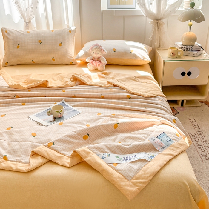 91家纺网 家纺一手货源 找家纺 羽梦家纺 2026新款新疆棉花全棉夏凉被被子被芯柠檬小镇