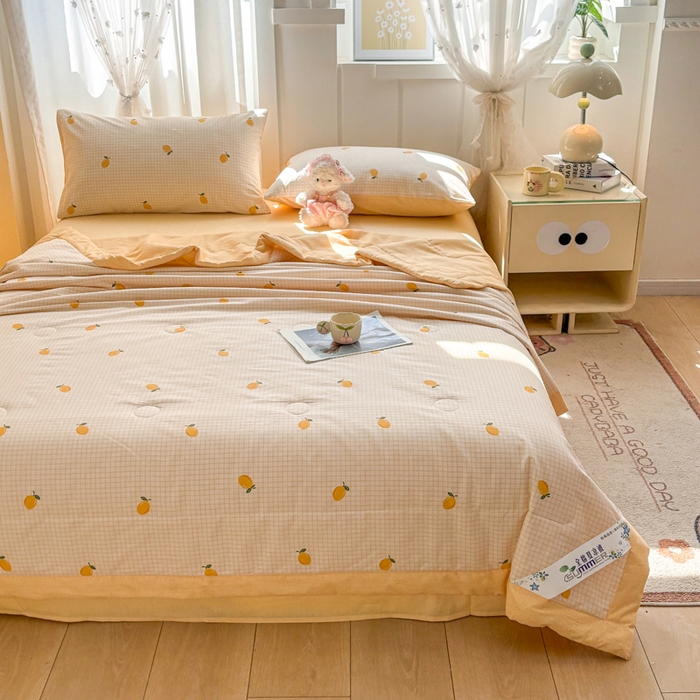 91家纺网 家纺一手货源 找家纺 羽梦家纺 2026新款新疆棉花全棉夏凉被被子被芯柠檬小镇