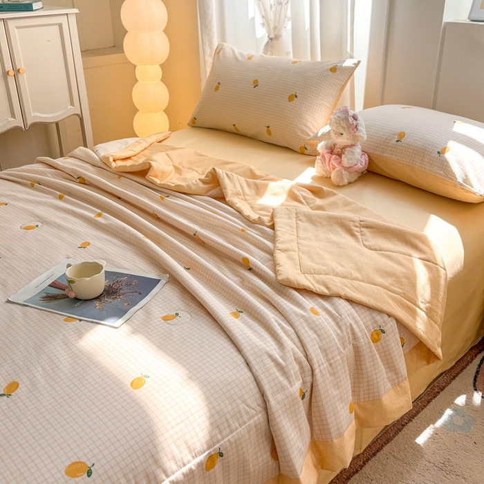 91家纺网 家纺一手货源 找家纺 羽梦家纺 2026新款新疆棉花全棉夏凉被被子被芯柠檬小镇