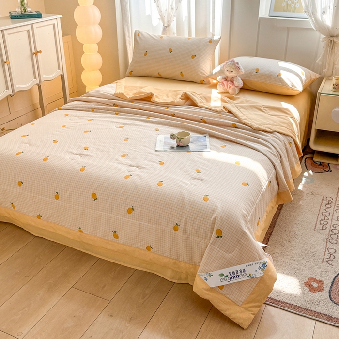 91家纺网 家纺一手货源 找家纺 羽梦家纺 2026新款新疆棉花全棉夏凉被被子被芯柠檬小镇