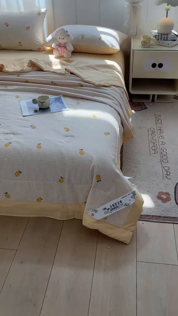 91家纺网 家纺一手货源 找家纺 羽梦家纺 2026新款新疆棉花全棉夏凉被被子被芯柠檬小镇