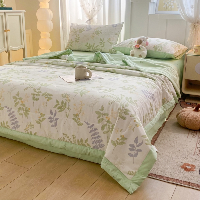 91家纺网 家纺一手货源 找家纺 羽梦家纺 2026新款新疆棉花全棉夏凉被被子被芯沁雨花叶