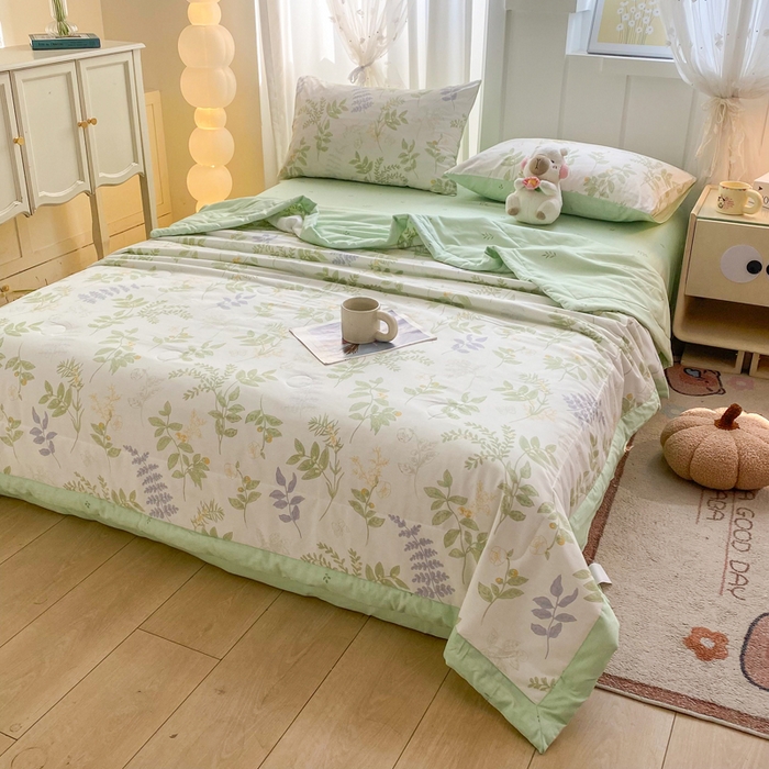 91家纺网 家纺一手货源 找家纺 羽梦家纺 2026新款新疆棉花全棉夏凉被被子被芯沁雨花叶