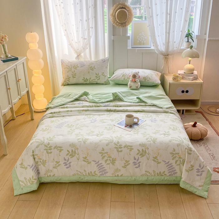 91家纺网 家纺一手货源 找家纺 羽梦家纺 2026新款新疆棉花全棉夏凉被被子被芯沁雨花叶