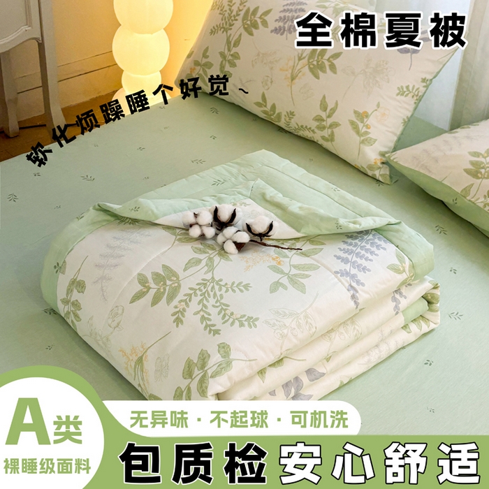 羽梦家纺 2026新款新疆棉花全棉夏凉被被子被芯沁雨花叶