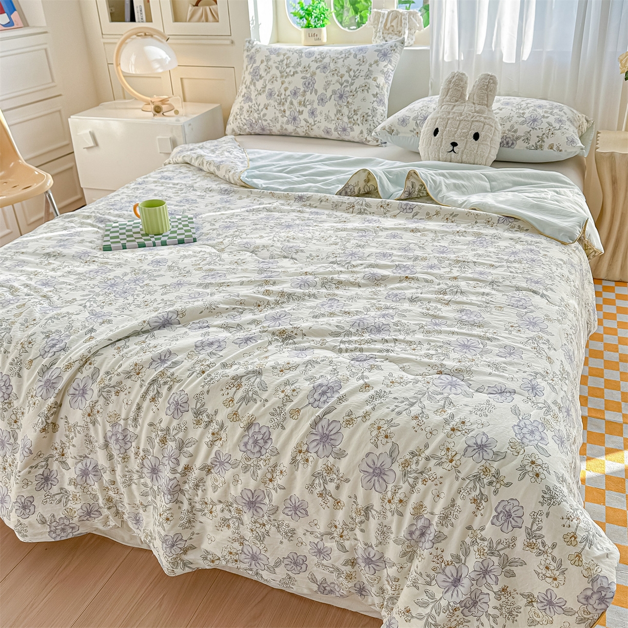 91家纺网 家纺一手货源 找家纺 招财星家纺 2026新款A类水洗棉皱绉纱夏被空调被印花夏凉被子被芯（带质检报告买家秀） 静谧花园