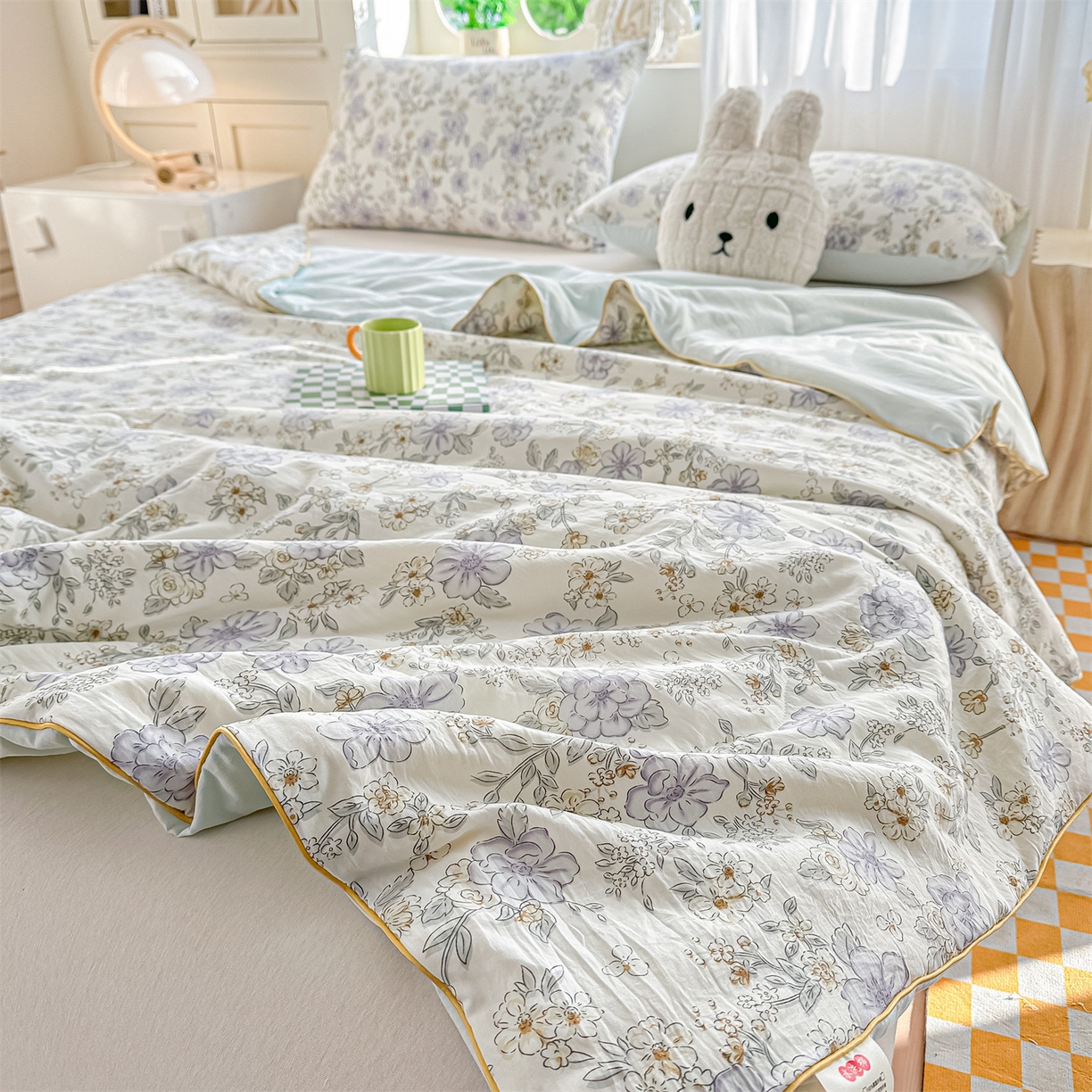 91家纺网 家纺一手货源 找家纺 招财星家纺 2026新款A类水洗棉皱绉纱夏被空调被印花夏凉被子被芯（带质检报告买家秀） 静谧花园